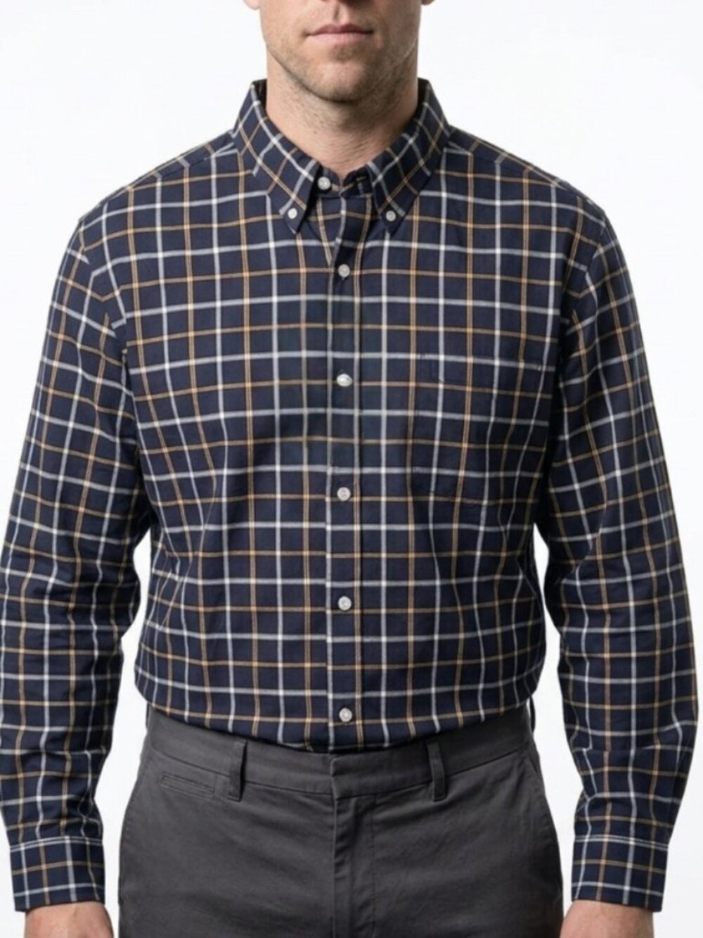 Member's Mark ✨ Men's Long Sleeve Poplin Plaid Shirt Medium Navy NWT